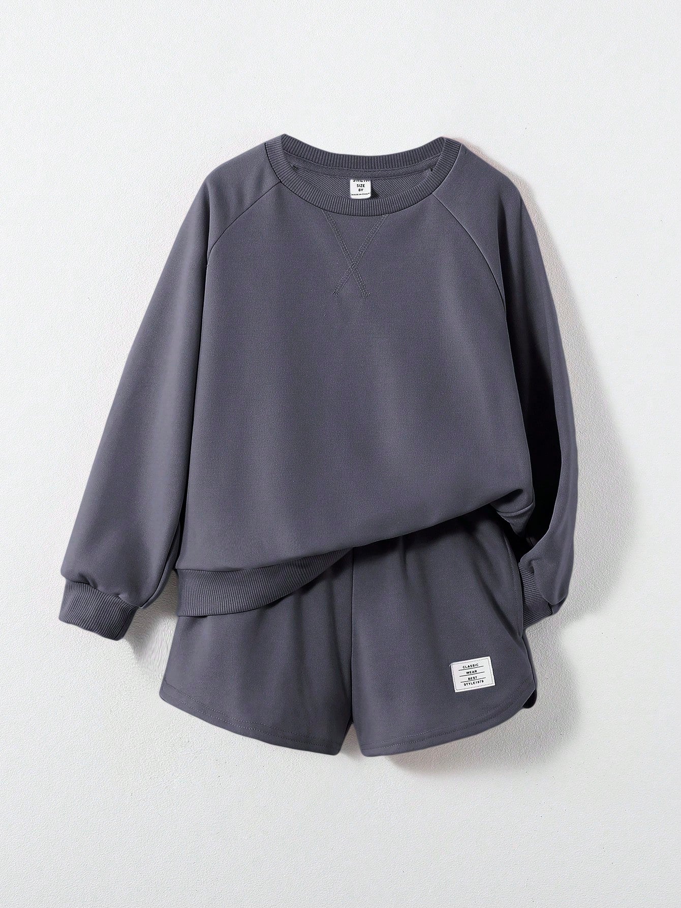 Tween Girl Letter Patched Raglan Sleeve Pullover & Shorts