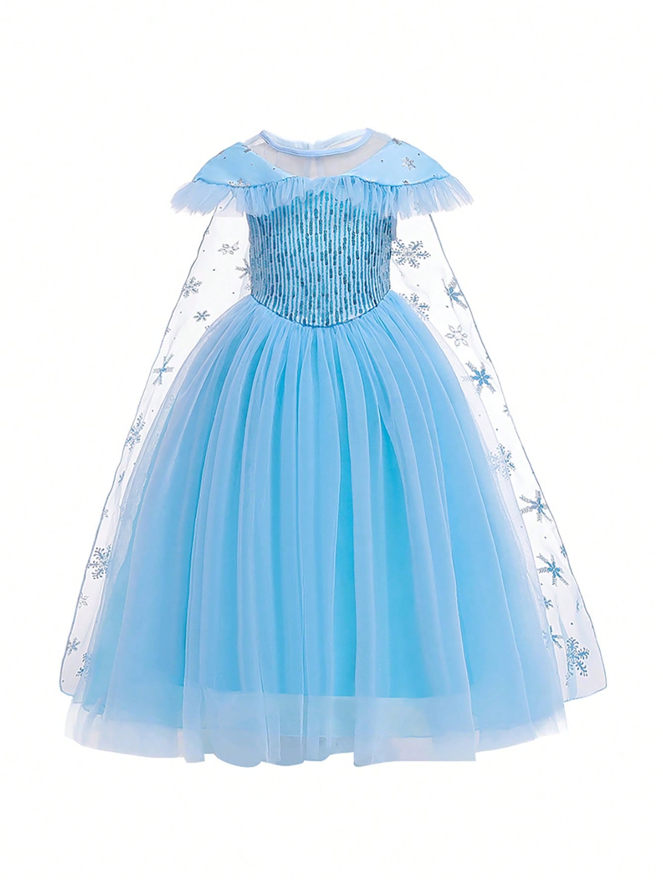 Young Girl Solid Sequin Birthday Wedding Princess Dress With Cape, Suitable For Performances, Parties And Vacations