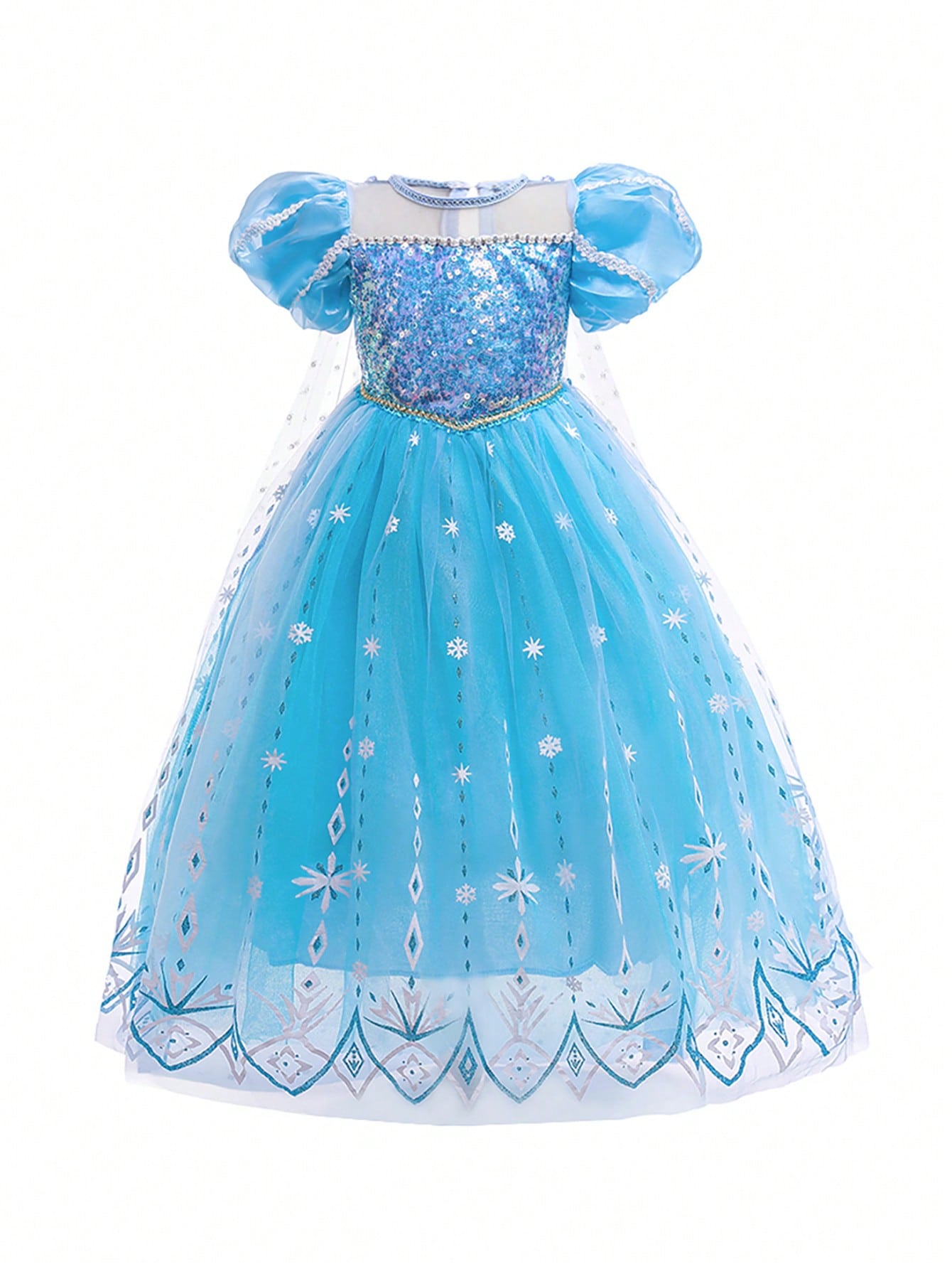 Young Girl Glitter Snowflake Mesh Cape Princess Dress, Perfect For Parties, Banquets And Birthdays, Stage Performance