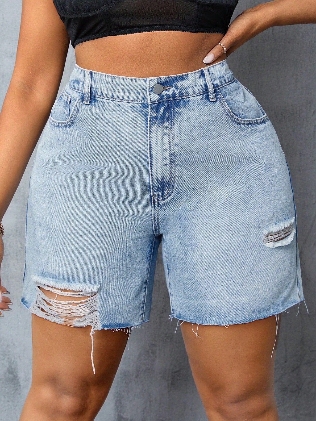 Plus Size Ripped Raw Edge Denim Shorts