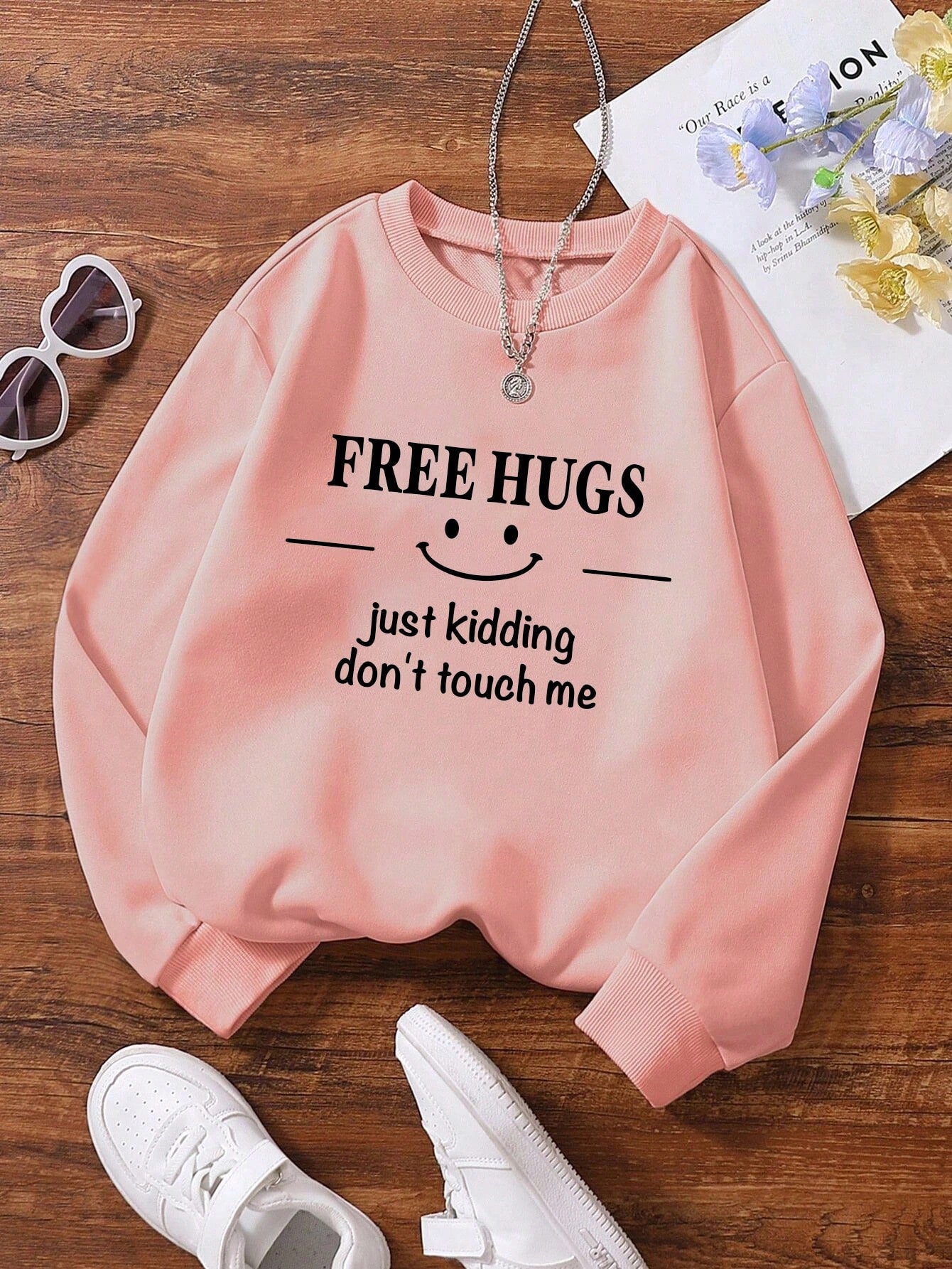 1pc Fashionable Casual Round Neck Fleece Sweatshirt For Tween Girls With Letter Print