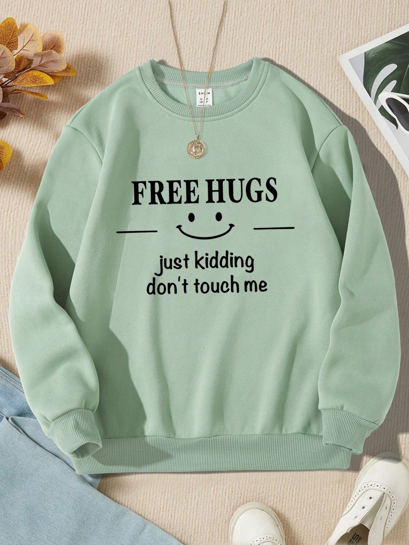 Tween Girls' Stylish Casual Letter Print Fleece Crewneck Sweatshirt