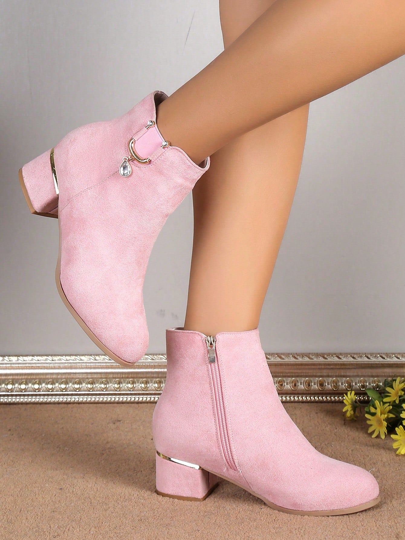 Women's Elegant And Fashionable Metallic Rhinestone Colorblock Classic Boots