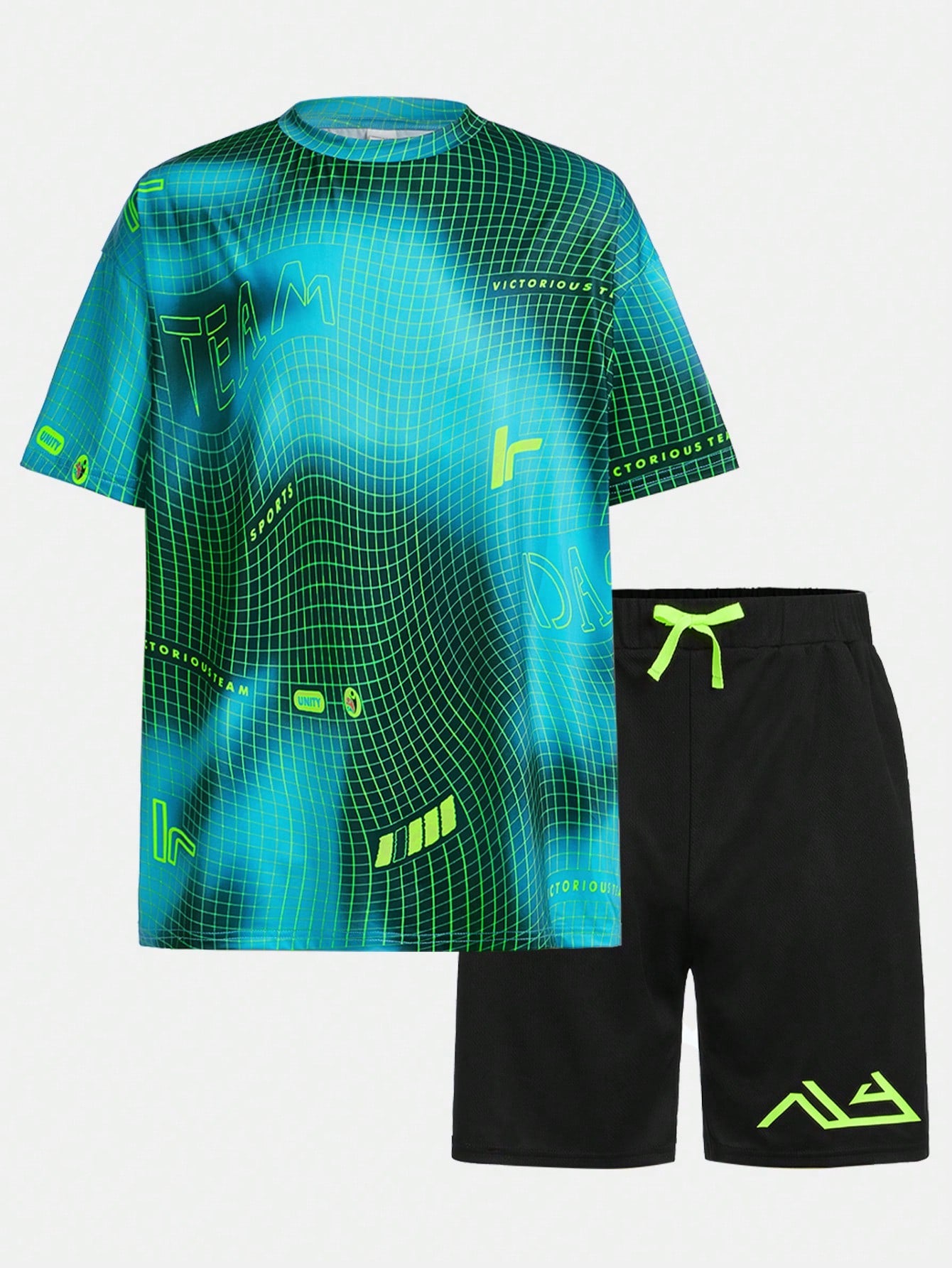 Teen Boy Casual Letter Printed Round Neck Pullover Short-Sleeved Top & Shorts Knitted Sportswear Two-Piece Set