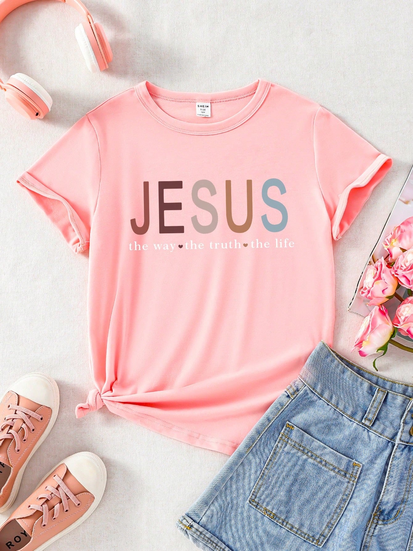 Tween Girl Letter Printed Short Sleeve Round Neck T-Shirt