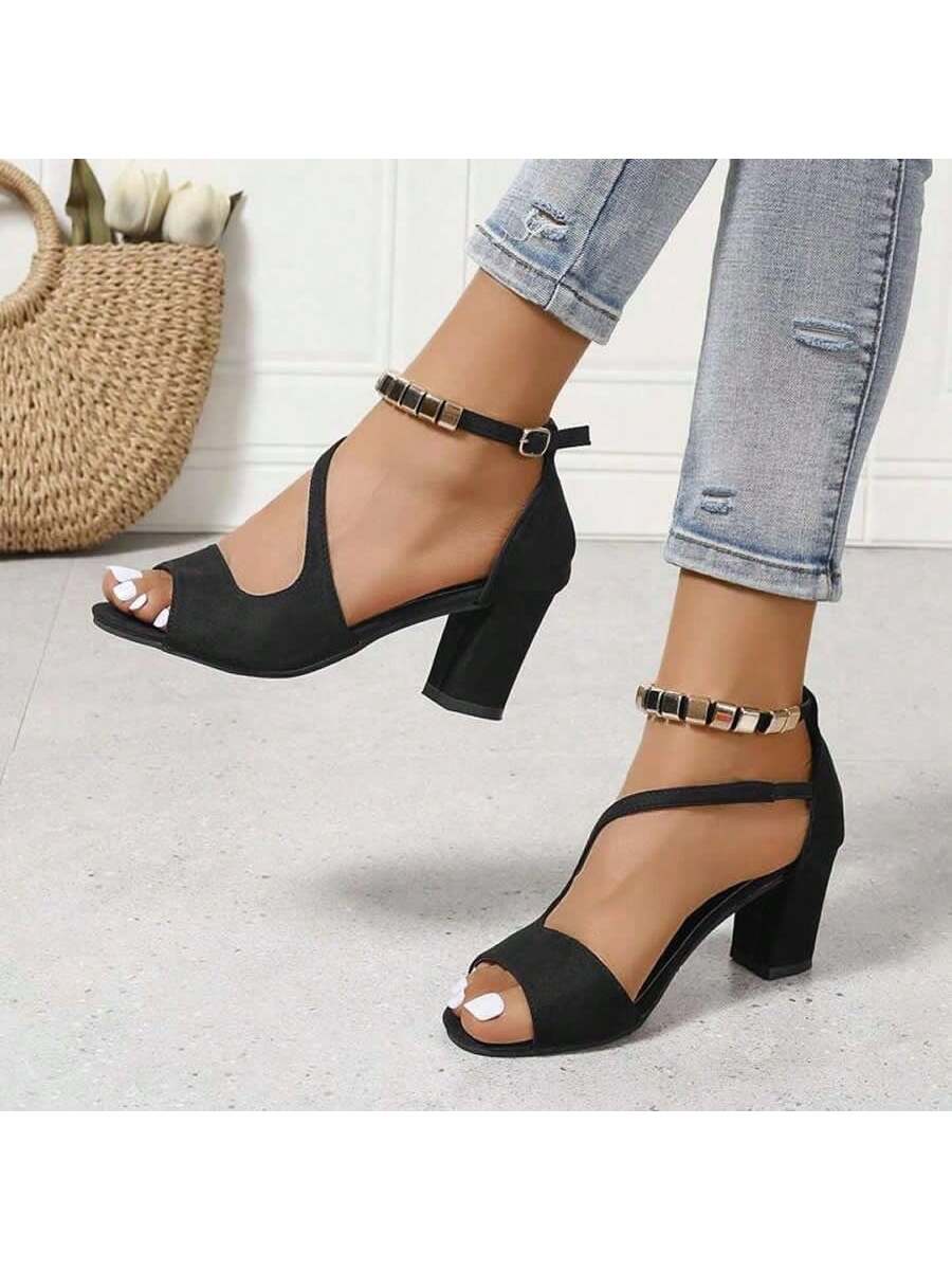 Women's New Korean Style Sandals With Ankle Strap, Peep Toe, Chunky Heel, Mid Heel, High Heel, Fashionable Shoes For Any Occasion