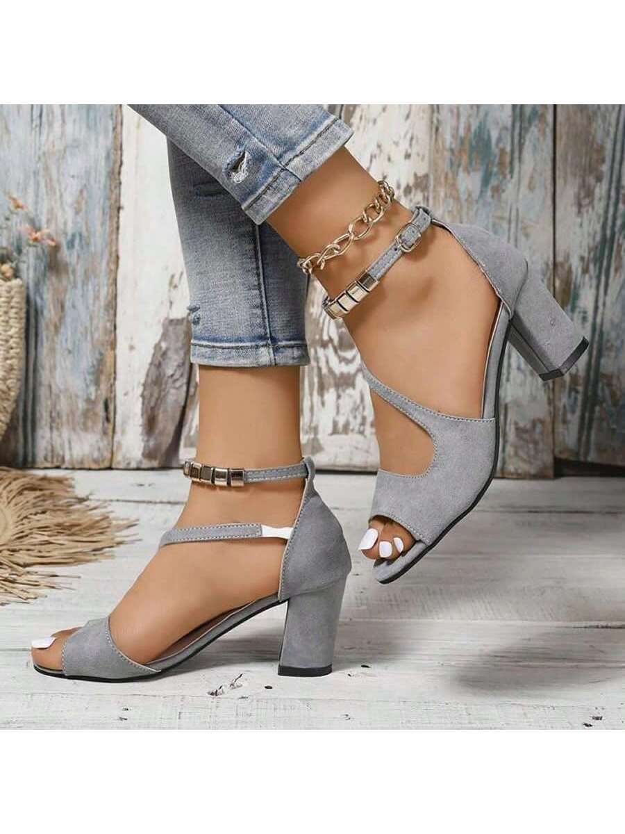 Women's New Korean Style Sandals With Ankle Strap, Peep Toe, Chunky Heel, Mid Heel, High Heel, Fashionable Shoes For Any Occasion