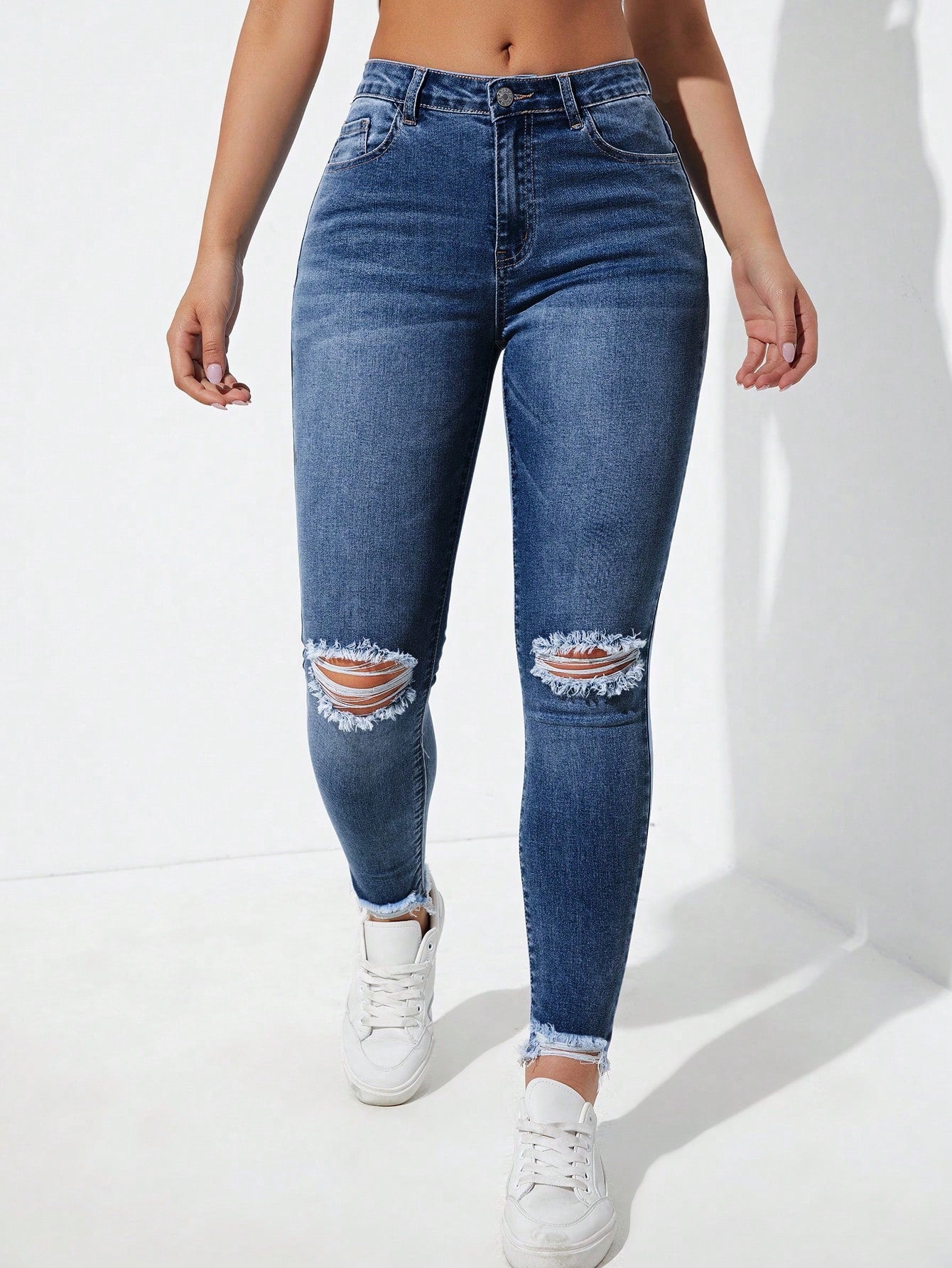 Ripped Raw Cut Skinny Jeans