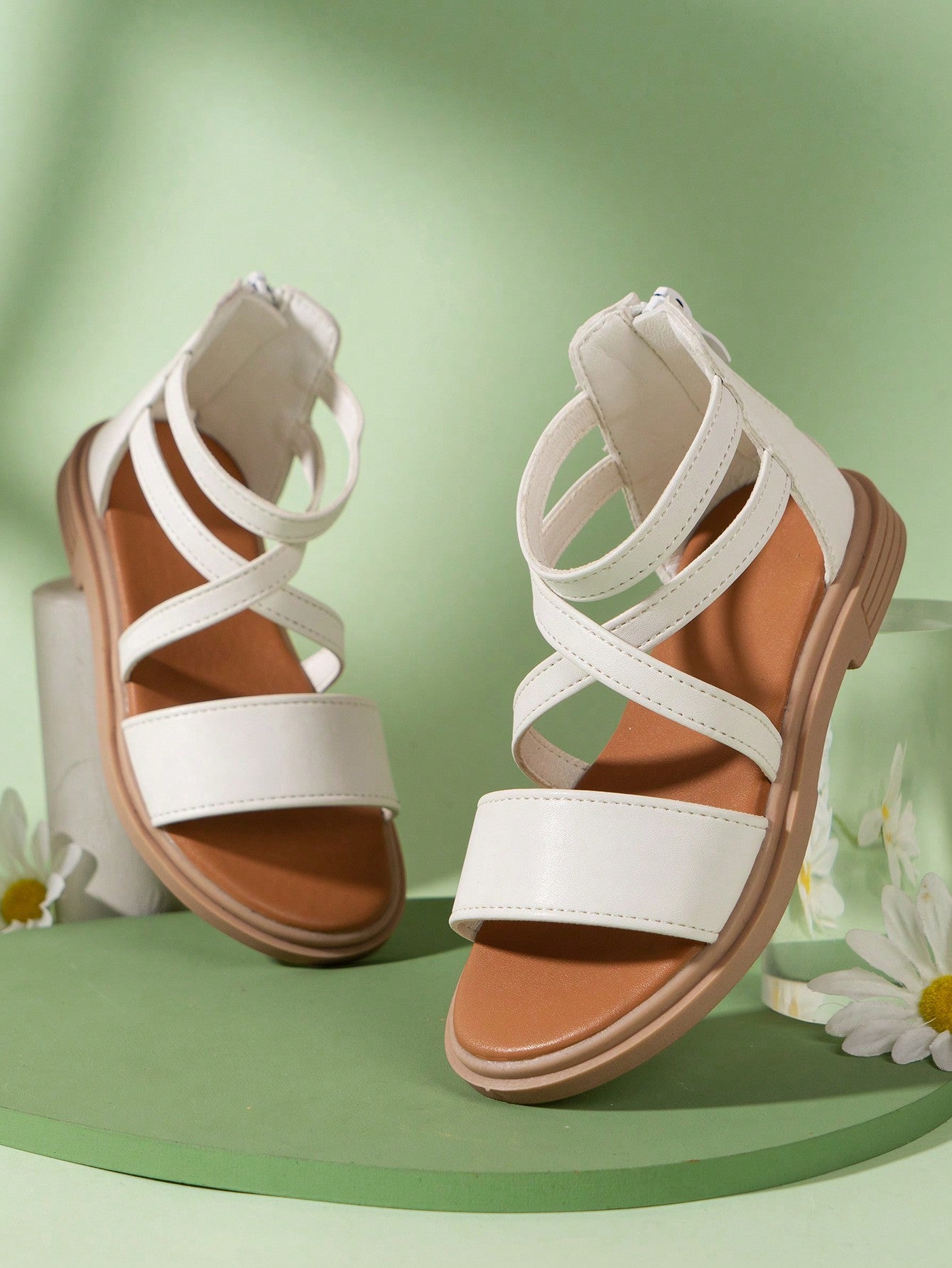 Girls' Roman Flat Sandals With Crisscross Straps, Summer Fashionable Versatile Princess Sandals