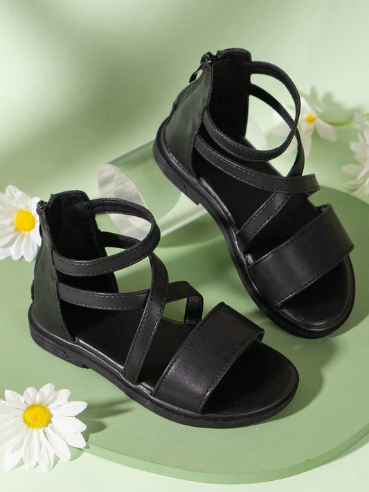 Girls' Roman Flat Sandals With Crisscross Straps, Summer Fashionable Versatile Princess Sandals