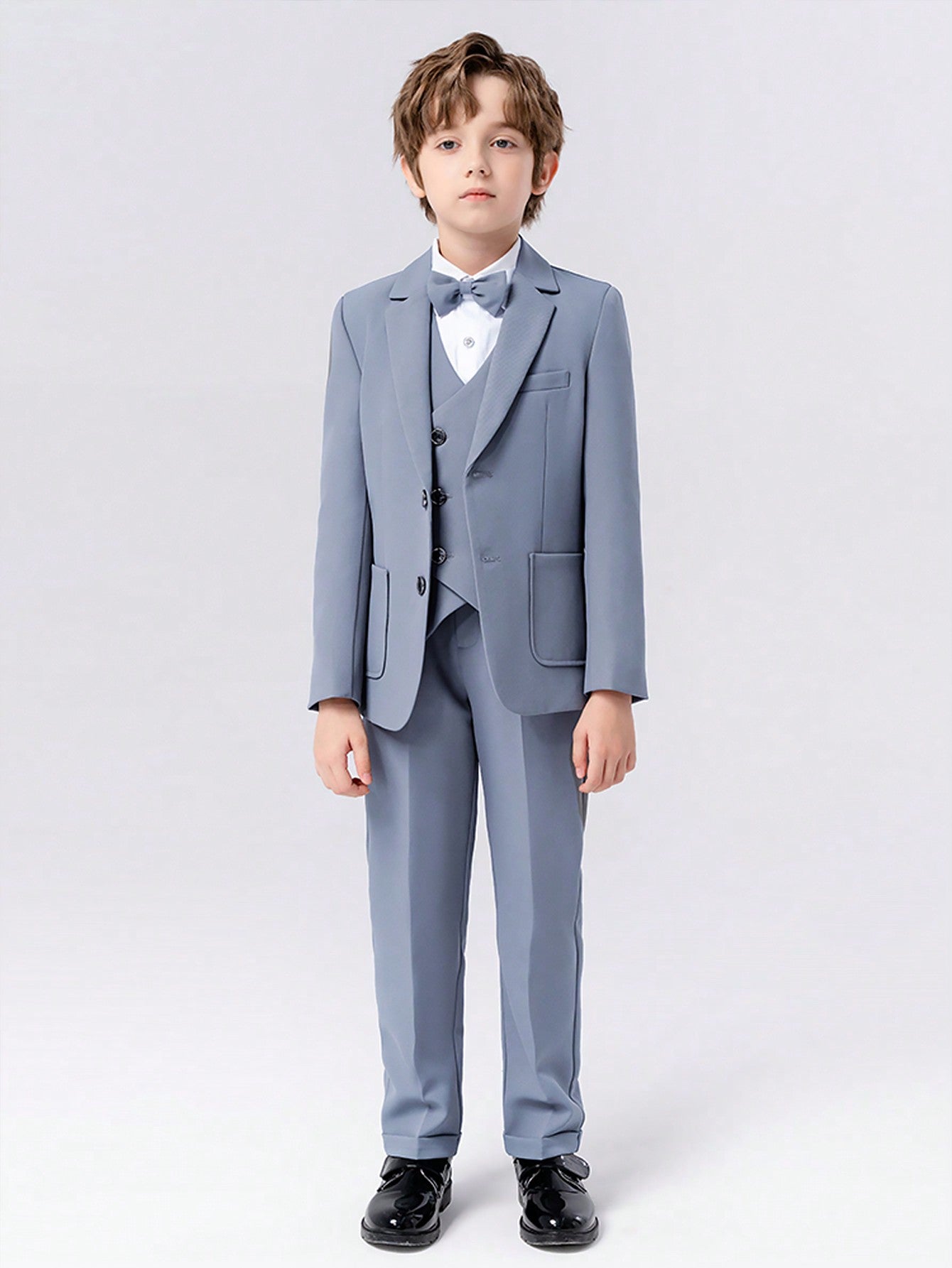 4pcs Young Boy Suit Set For New Year Day, Gentleman Suit Coat, Vest, Pants And Bow Tie Set, Spring