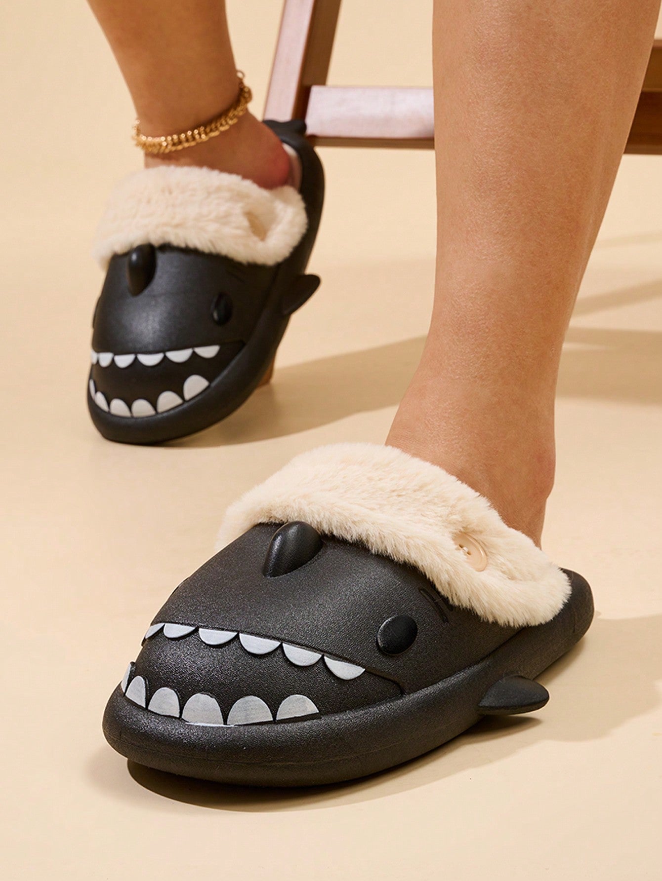 Detachable Shark Design Slippers, Soft Sole, Anti-Slip, Warm Fleece Lining, Couples Unisex, Autumn/Winter