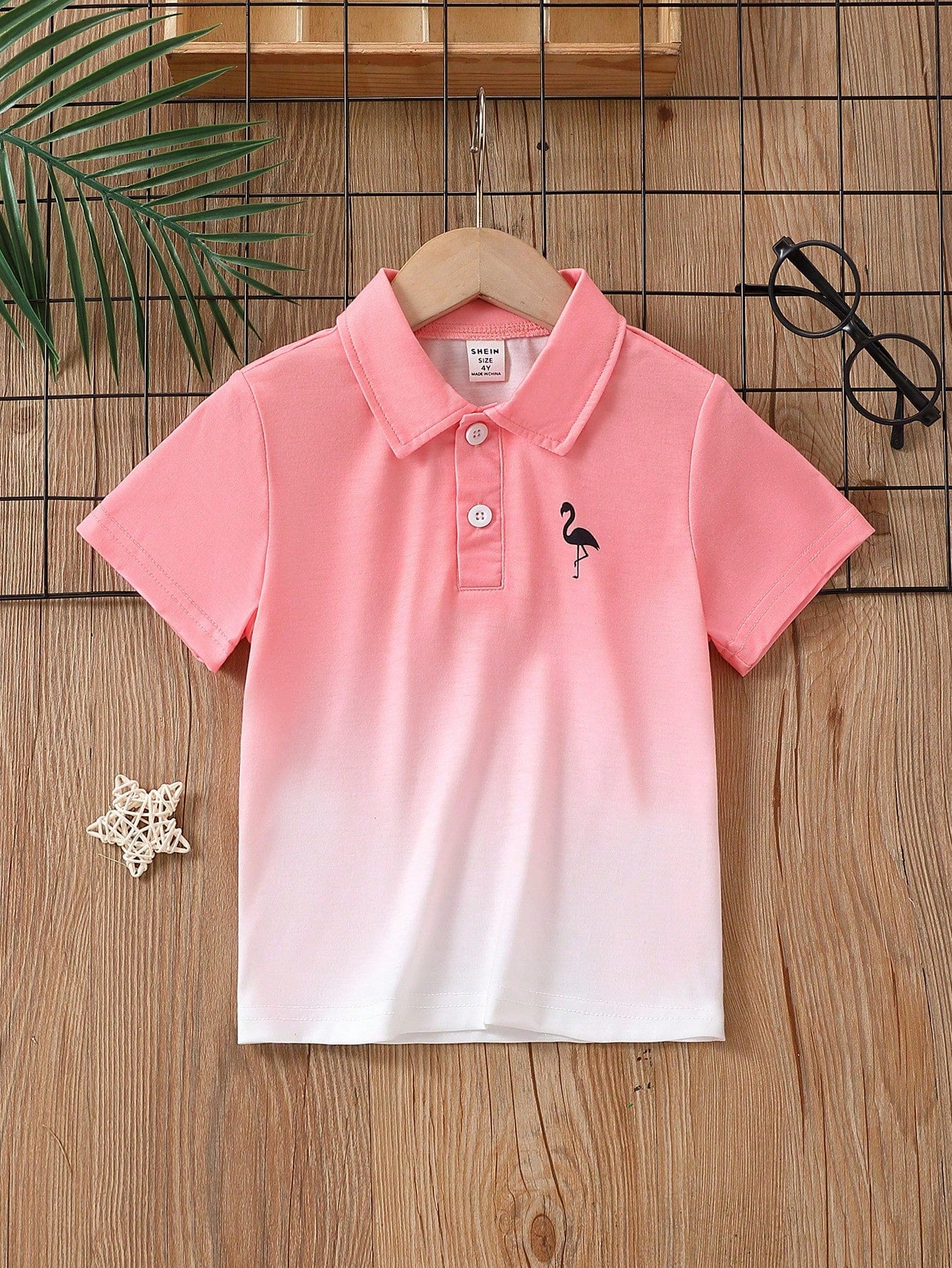 Young Boy Gradient Flamingo Print Polo Shirt