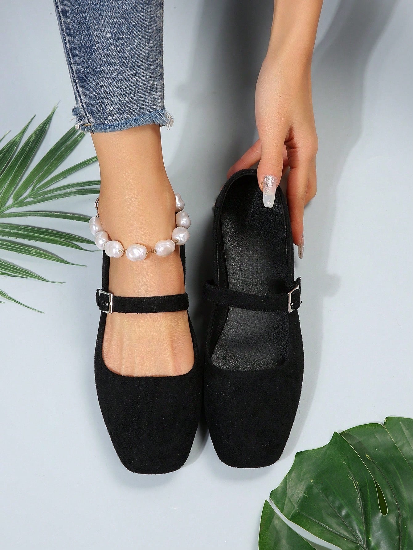 French Vintage Flat Shoes With Ankle Strap Fairy Style Mary Jane Shoes Spring New Shallow Mouth Square Toe Shoes