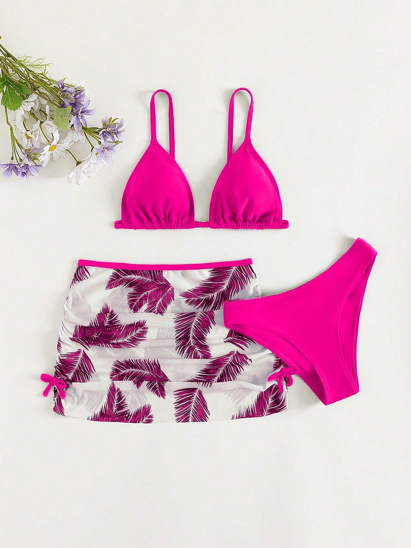 Teen Girl Stylish Summer Printed Bikini Set 3 Pieces Set Summer Beach