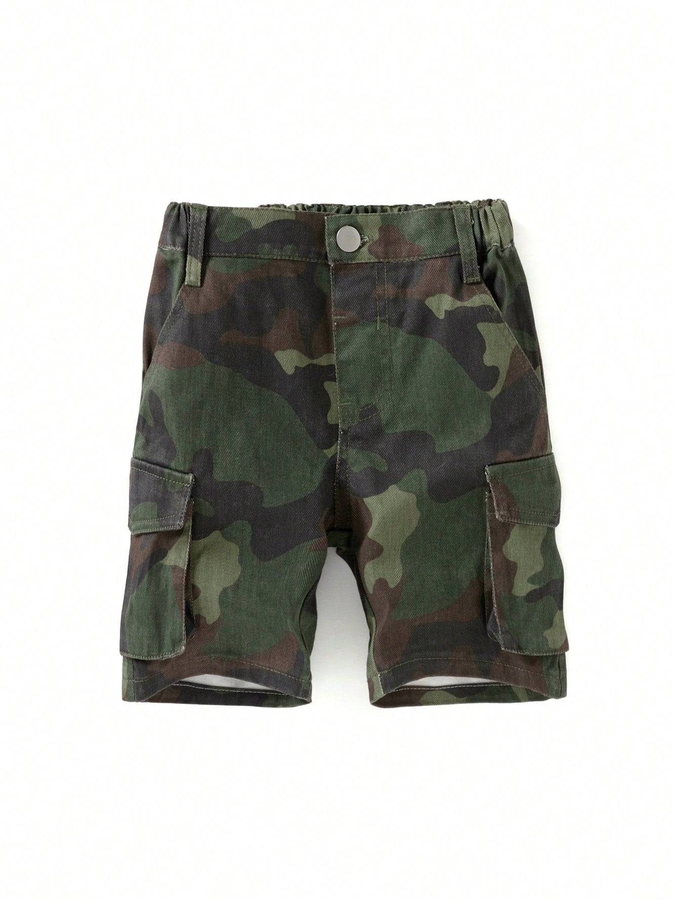 Young Boy Casual Outdoor Camouflage Denim Shorts With Side Pockets And Utility Design