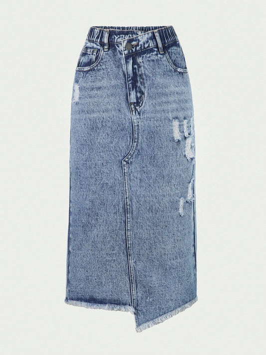 Streecool Kids Tween Girl Distressed Denim Skirt With Washed Effect