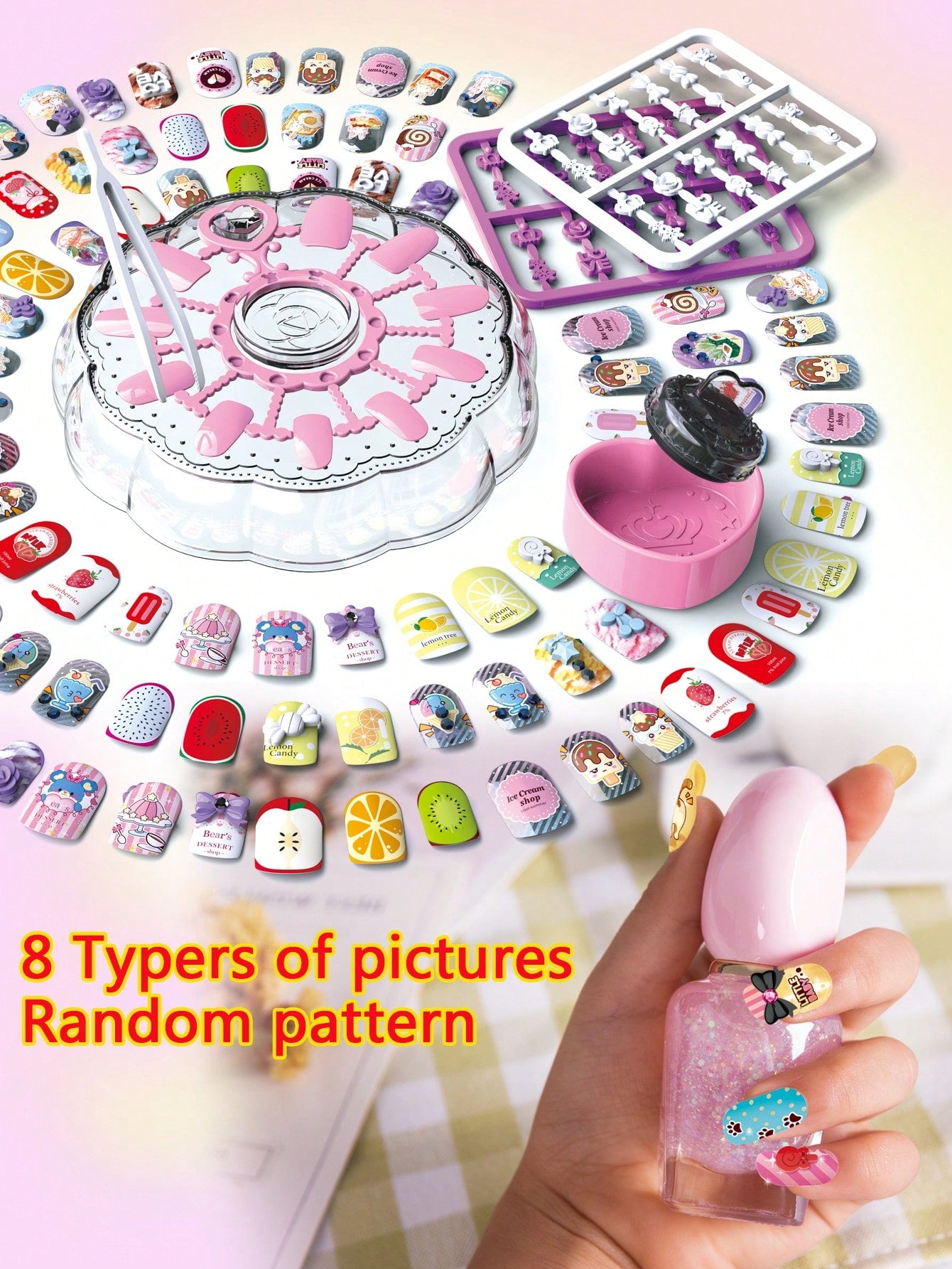 1box Cute Nail Sticker Set With Crystal Pattern For Girls, Random Color For Diy Dress-Up And Pretend Play, Great Gift