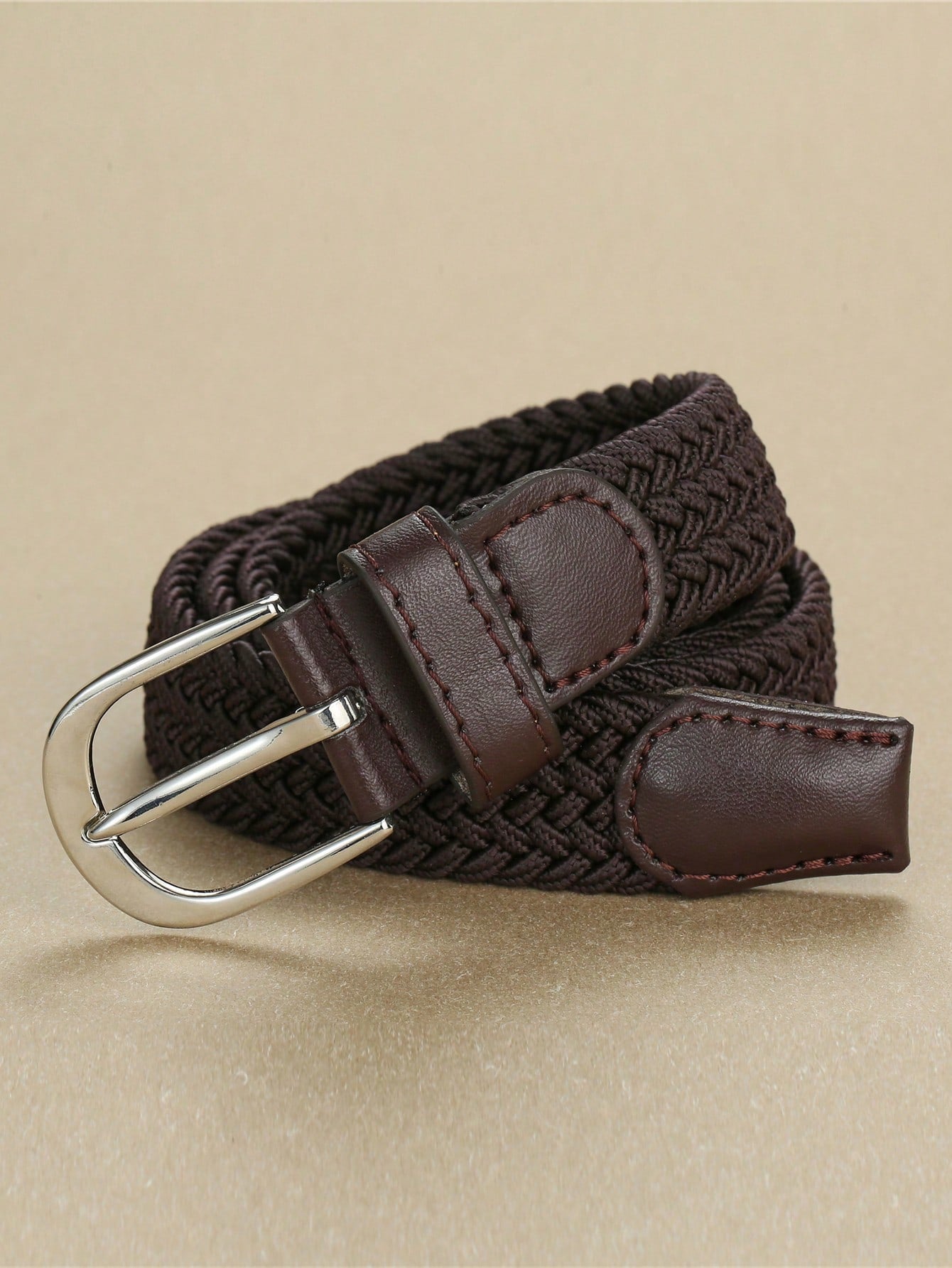 1pc Boys' Black Braided Elastic Belt, Suitable For Daily Wear