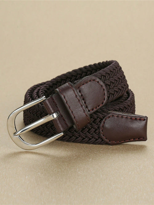 1pc Boys' Black Braided Elastic Belt, Suitable For Daily Wear