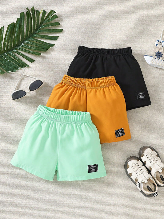 Young Boy 3pcs/Set Casual Shorts With Applique Detailing