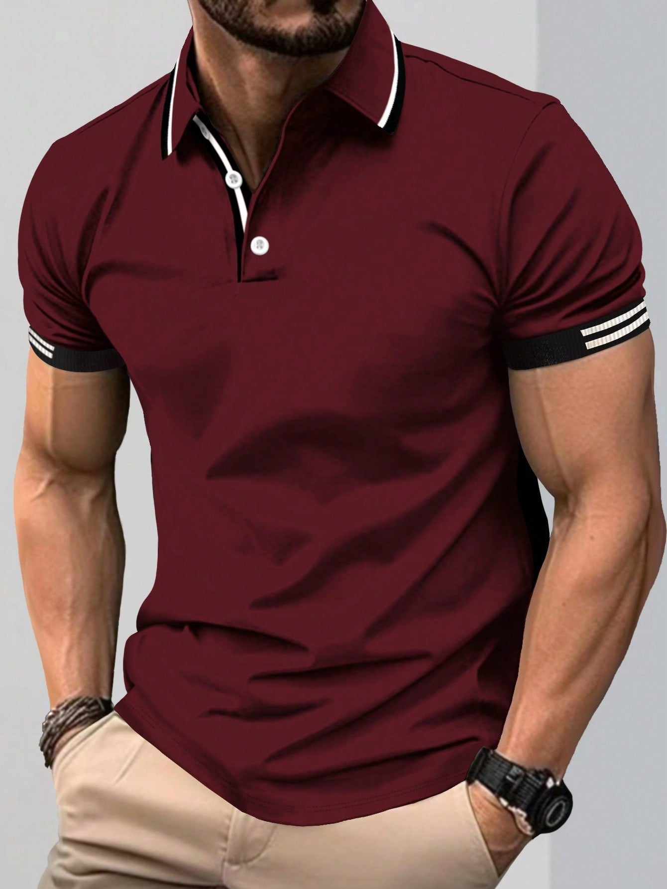 Men Striped Trim Polo Shirt