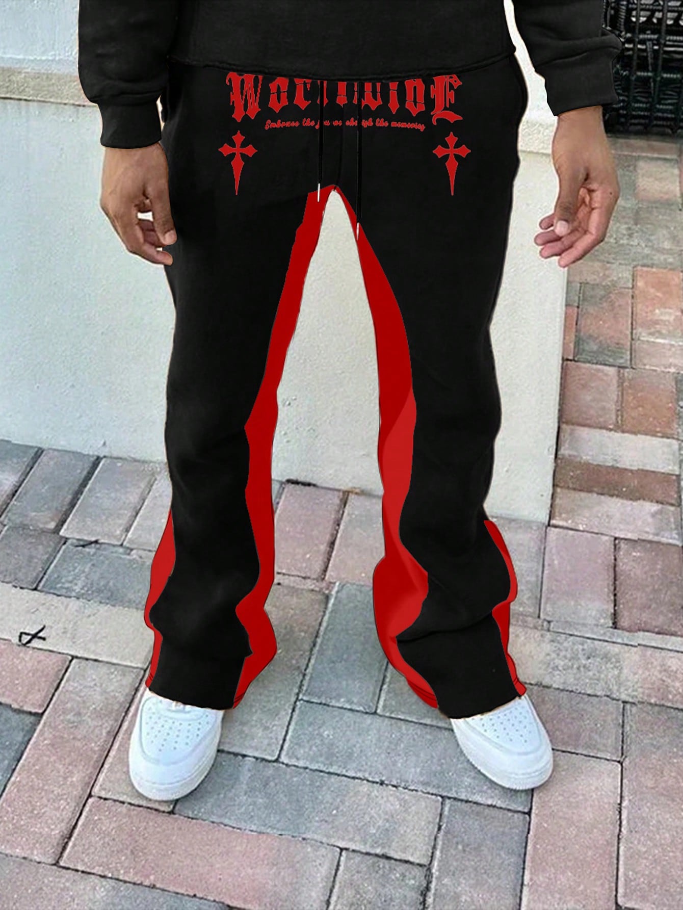 Men's Loose Fit Sweatpants With Letter Print And Color Blocking