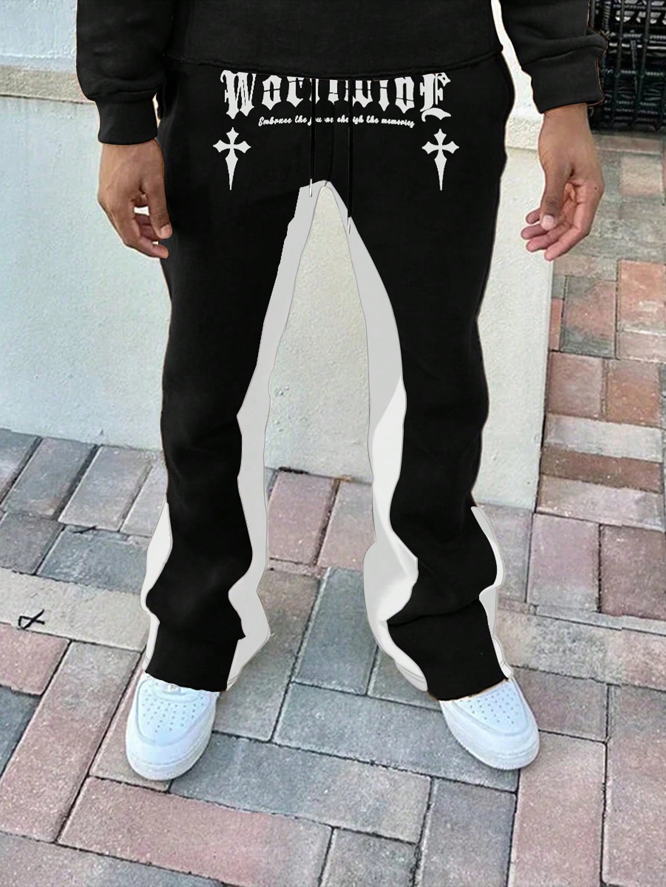 Men's Loose-Fit Pants With Letter Print And Color Block Design