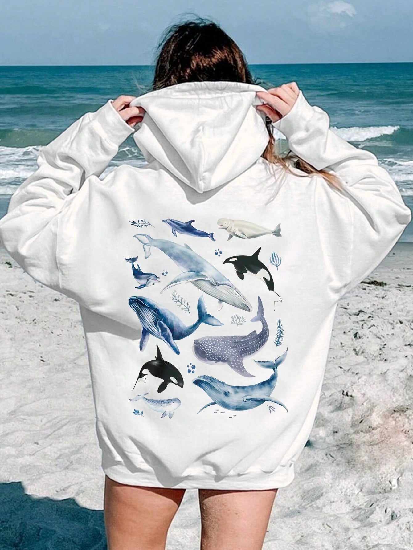 Women'S Shark Printed Hoodie