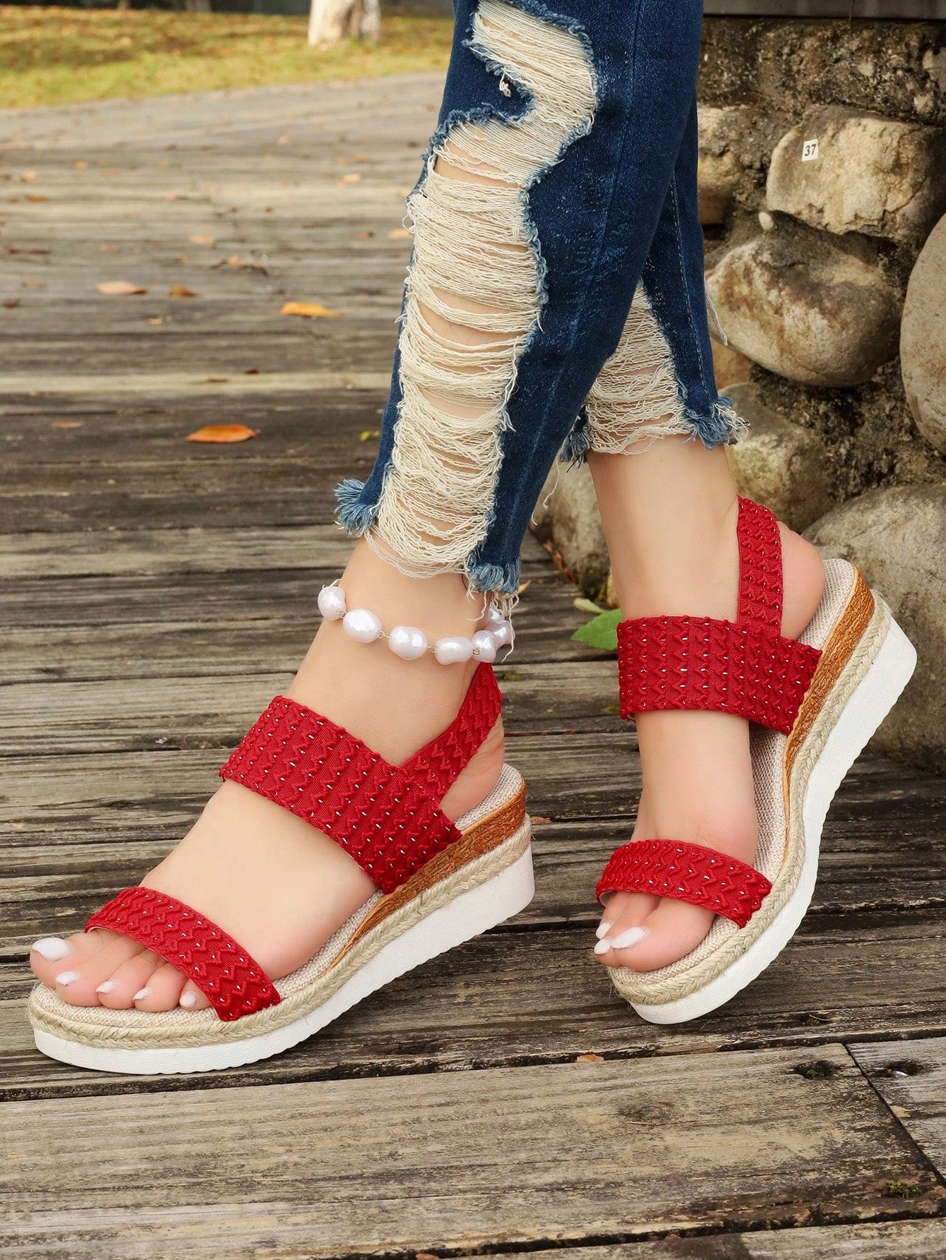 Summer New Style Women High Heels Increase The Height, Waterproof Platform, Thick Bottom, Elastic Band, Open Toe, Wedge Sandals