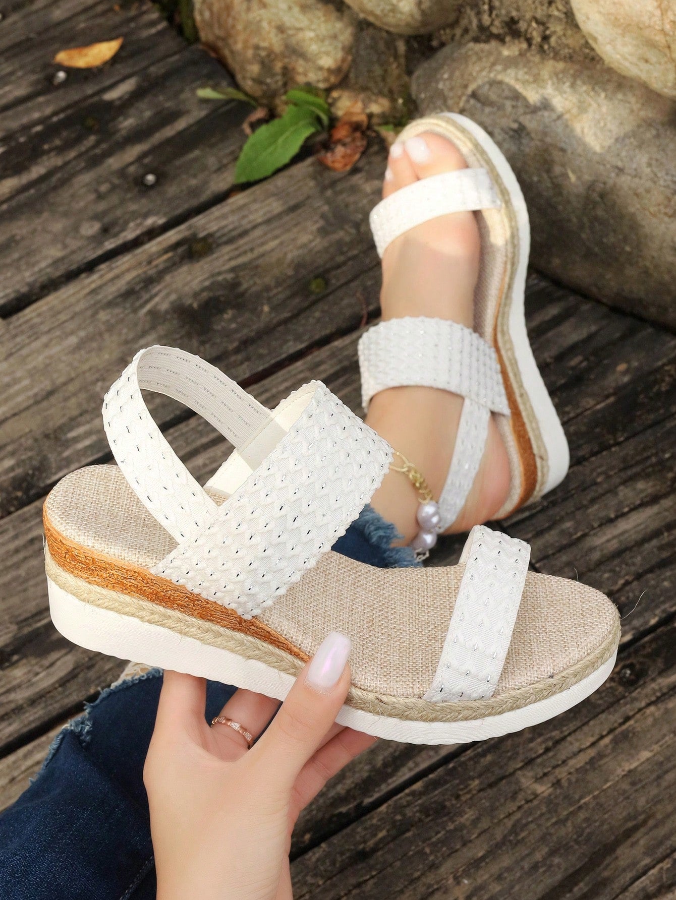 Summer New Style Women High Heels Increase The Height, Waterproof Platform, Thick Bottom, Elastic Band, Open Toe, Wedge Sandals