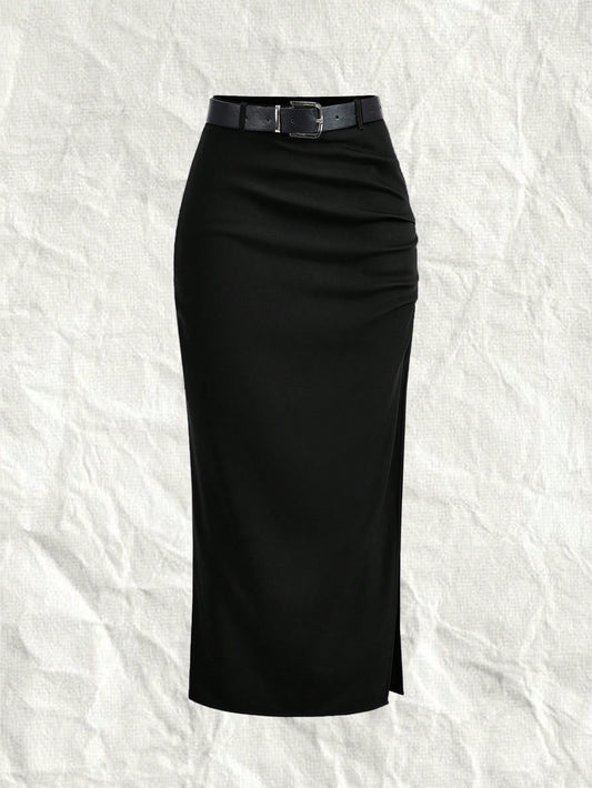 Black Knit Plus Size Women's Long Skirt