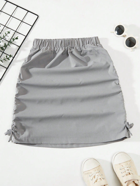 Tween Girls' Solid Color Elastic Waist Side Pleated Skirt