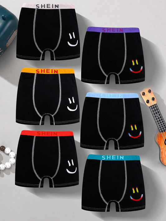 Young Boy 6pcs/Set Smiling Face Printed Boxer Briefs