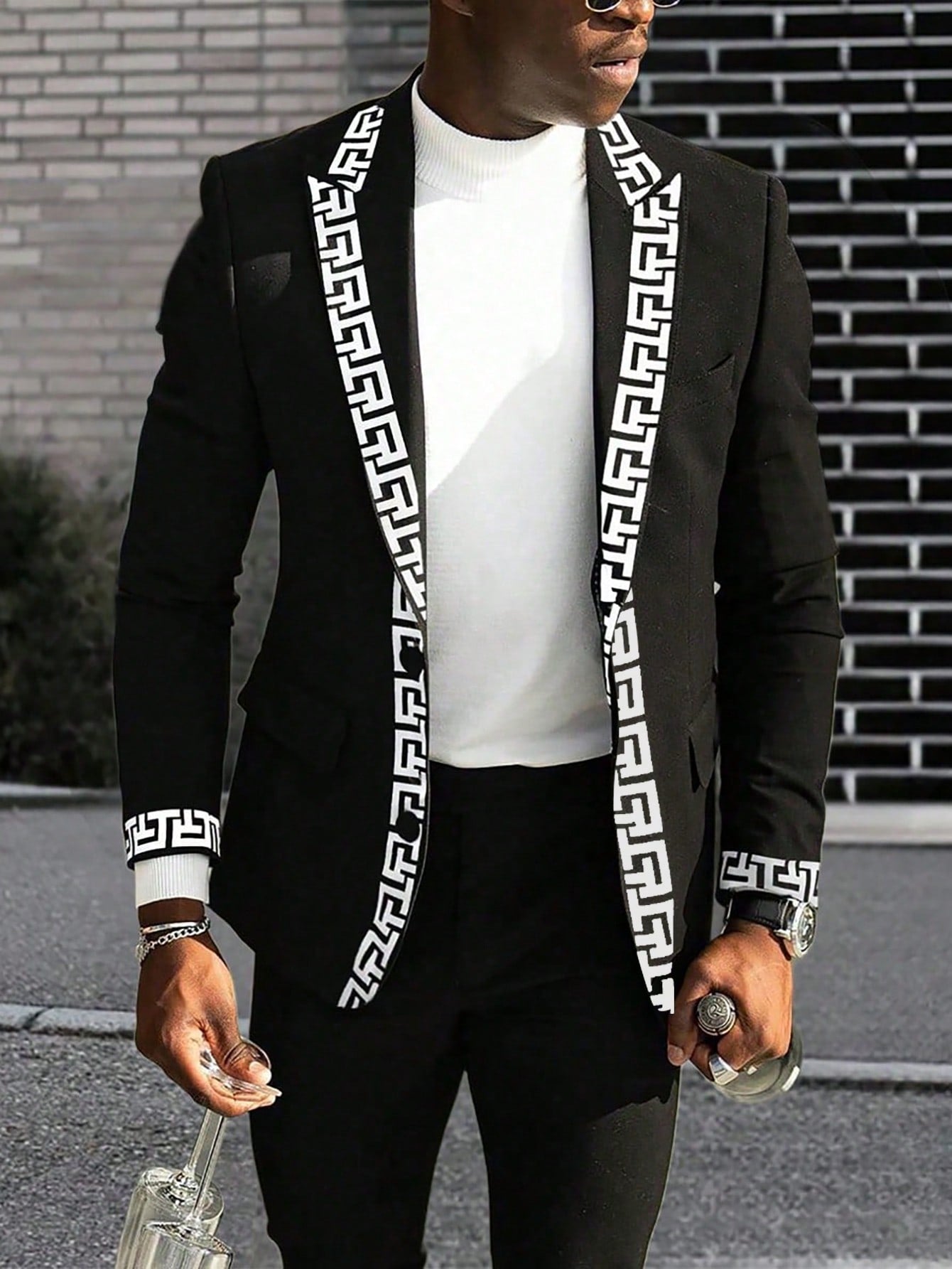 Men's Geometric Printed Edge Detail Blazer