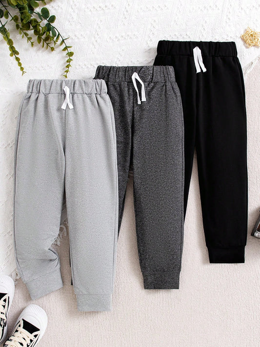 Young Boy Casual Thick Autumn Winter Drawstring Joggers With Ribbed Cuffs