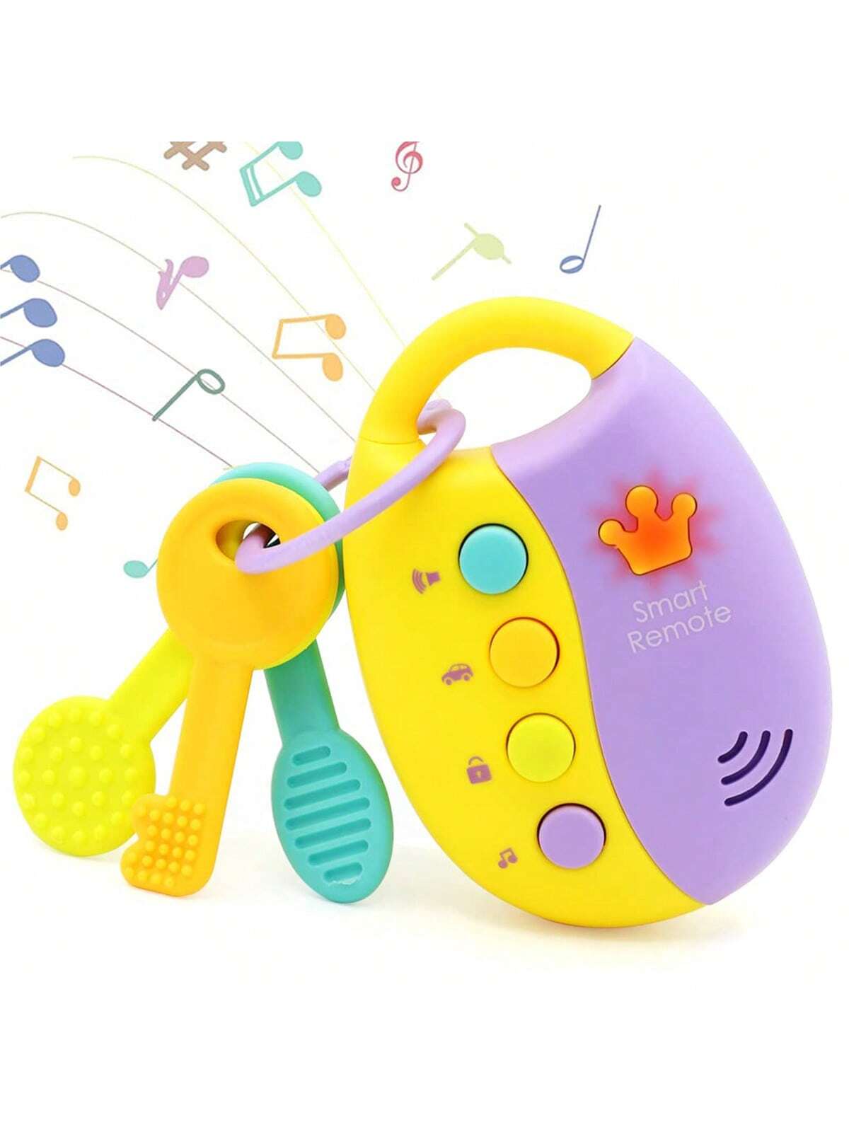 Baby Music Smart Remote Control Key Toy With Light & Sound, Car Shaped Teether & Puzzle Key Toy, Built-In 12 Relaxing Melodies, Educational Toy For Early Learning