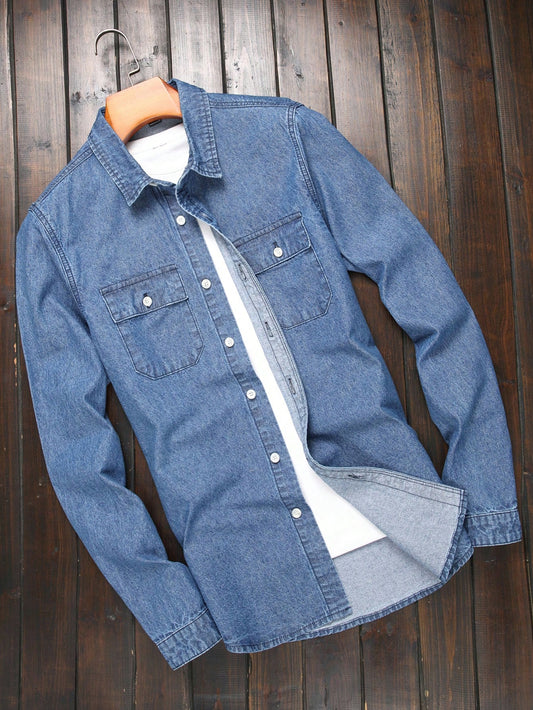 Men'S Long Sleeve Denim Shirt