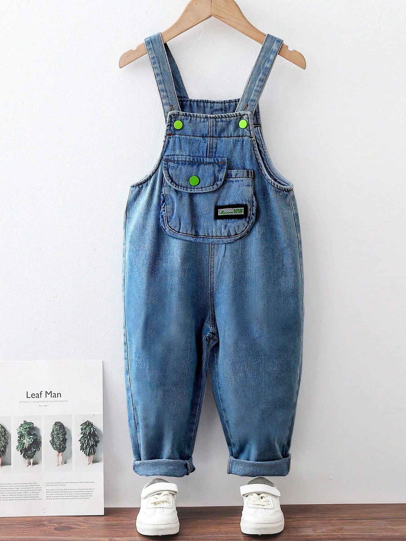 Young Boy Denim Jumpsuit With Flip Pocket On The Front