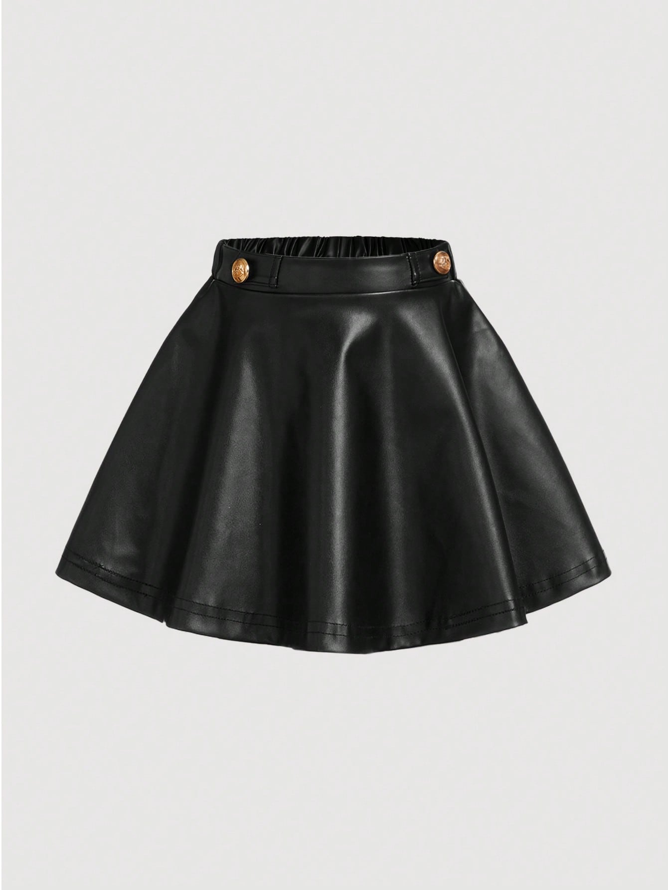 Young Girl Woven Plain Loose Fit Faux Leather Casual Holiday Skirt