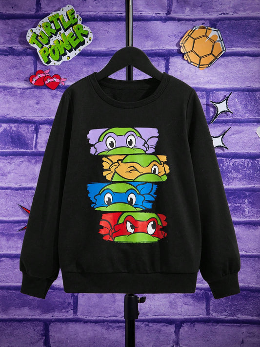 Tween Boy Cartoon Printed Crew Neck Sweatshirt