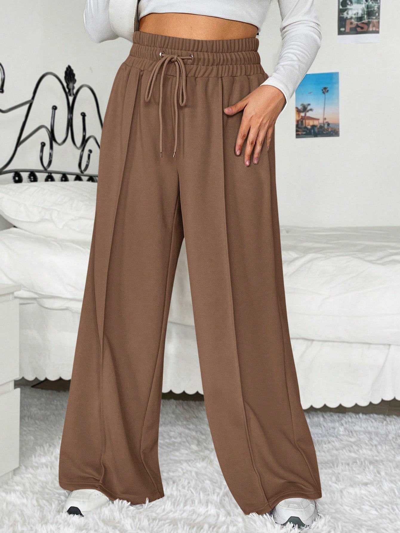 Plus Drawstring Waist Wide Leg Sweatpants Dress Pants