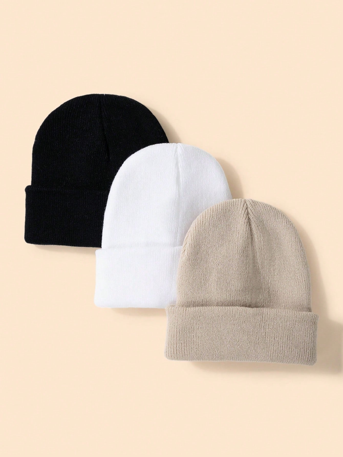 3pcs/Set Unisex Baby, Toddler And Kids Crown Embroidery Knit Beanie Hat (In Black, White And Khaki), Warm Winter Cap For Daily Wear, Outdoor, Travel, Etc.