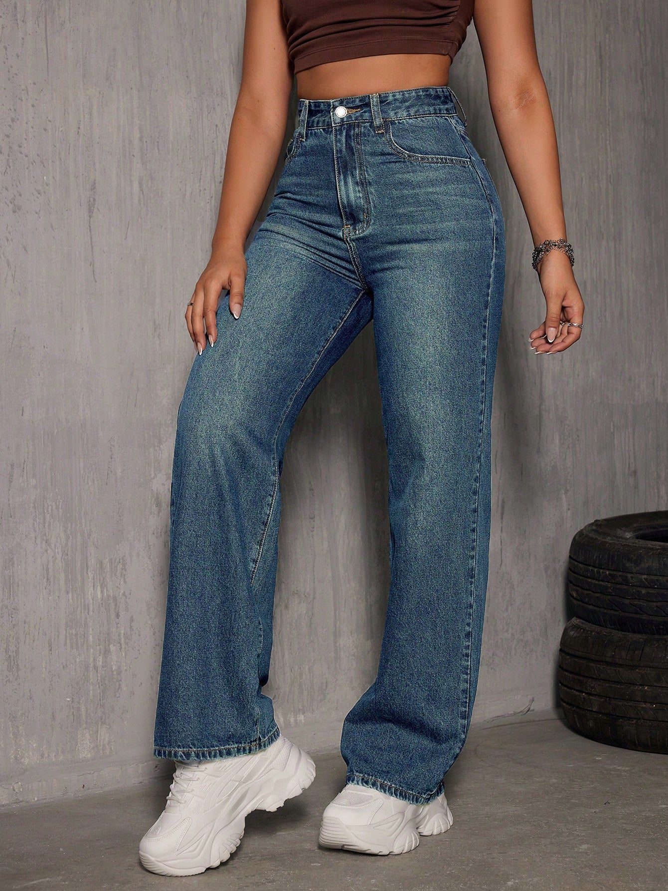 Ladies' Casual Daily Wear Straight Leg Jeans