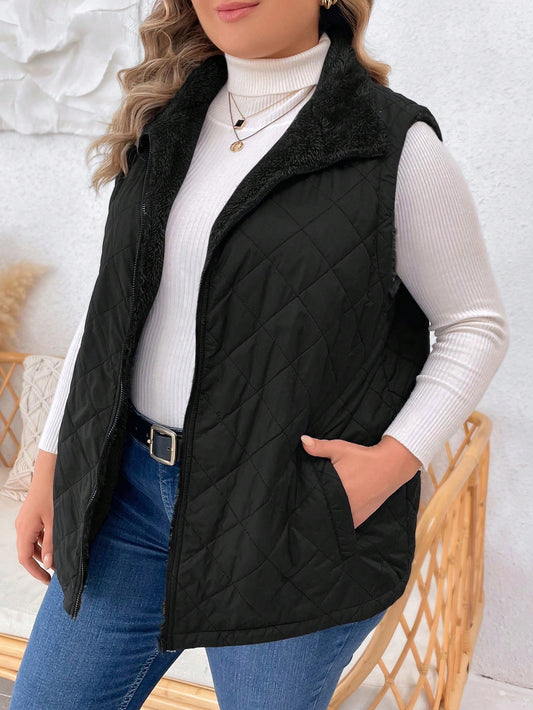 Plus Size Women's Sleeveless Padded Jacket With Thickened Lining