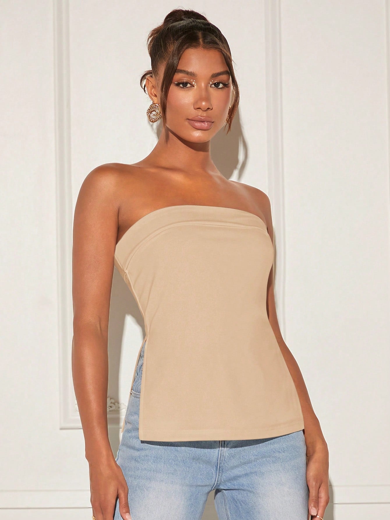 Solid Split Hem Tube Top