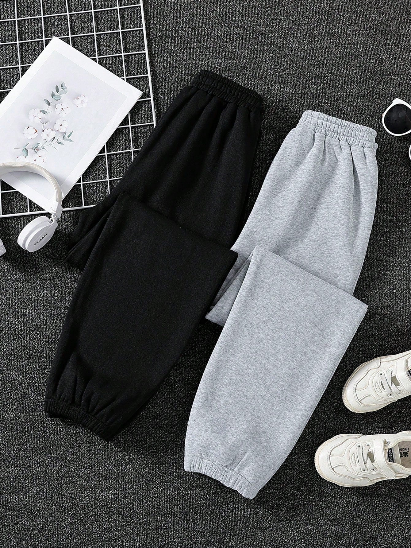 2pcs/set Teenage Girls' Casual Black & White Tracksuit, Including Sweatshirt And Sweatpants