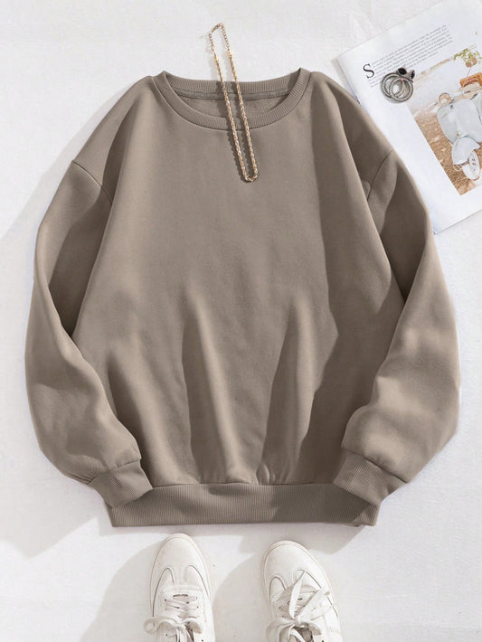 Women's Drop Shoulder Long Sleeve Sweatshirt With Round Neck