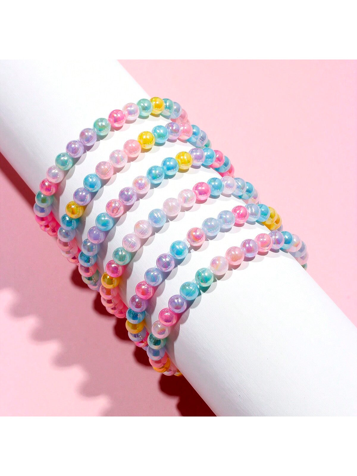 6pcs 8mm Colorful Beaded Charm Bracelets Jewelry Set For Girls, Random Color