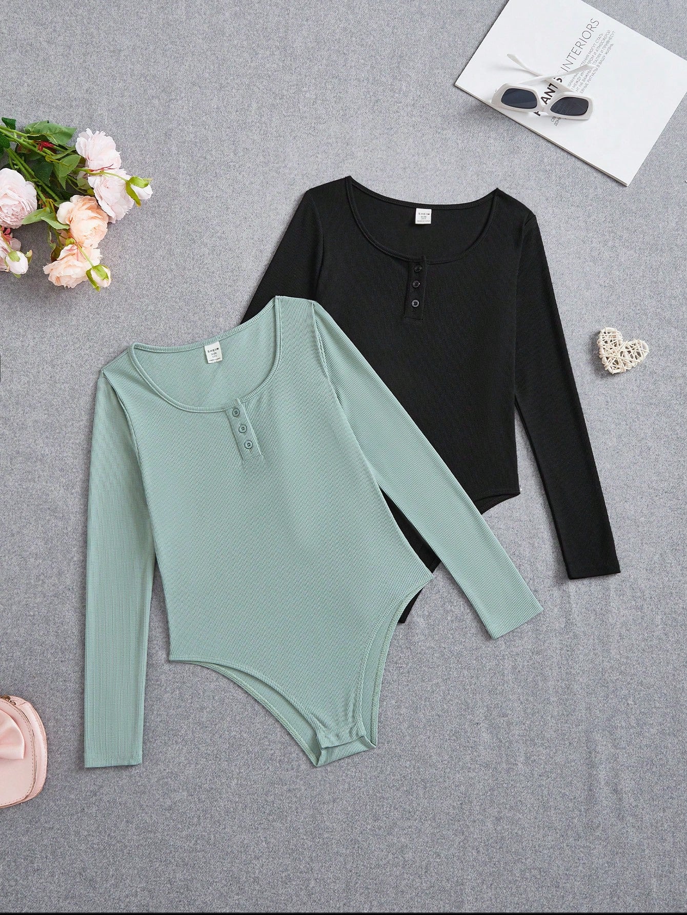 Tween Girl Sports Street Fashion Knitted Solid Color Square Collar Long-Sleeved Jumpsuit Multi-Pack